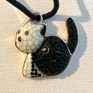 Swarovski Lil of bling crystal black and white cat necklace